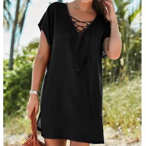 New Lace Up Neck Coverup Dress size 14 16 Swimsuits For All Black 1X
